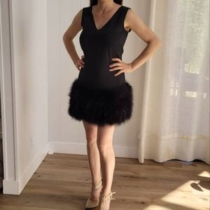 BCBG Maxazria size S black cocktail dress with Feathers
